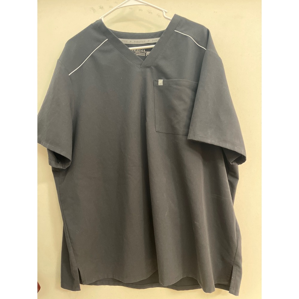Fabletics Mens Ion Scrub Top Black V-Neck Short Sleeve Pocket Medical 2X 01847